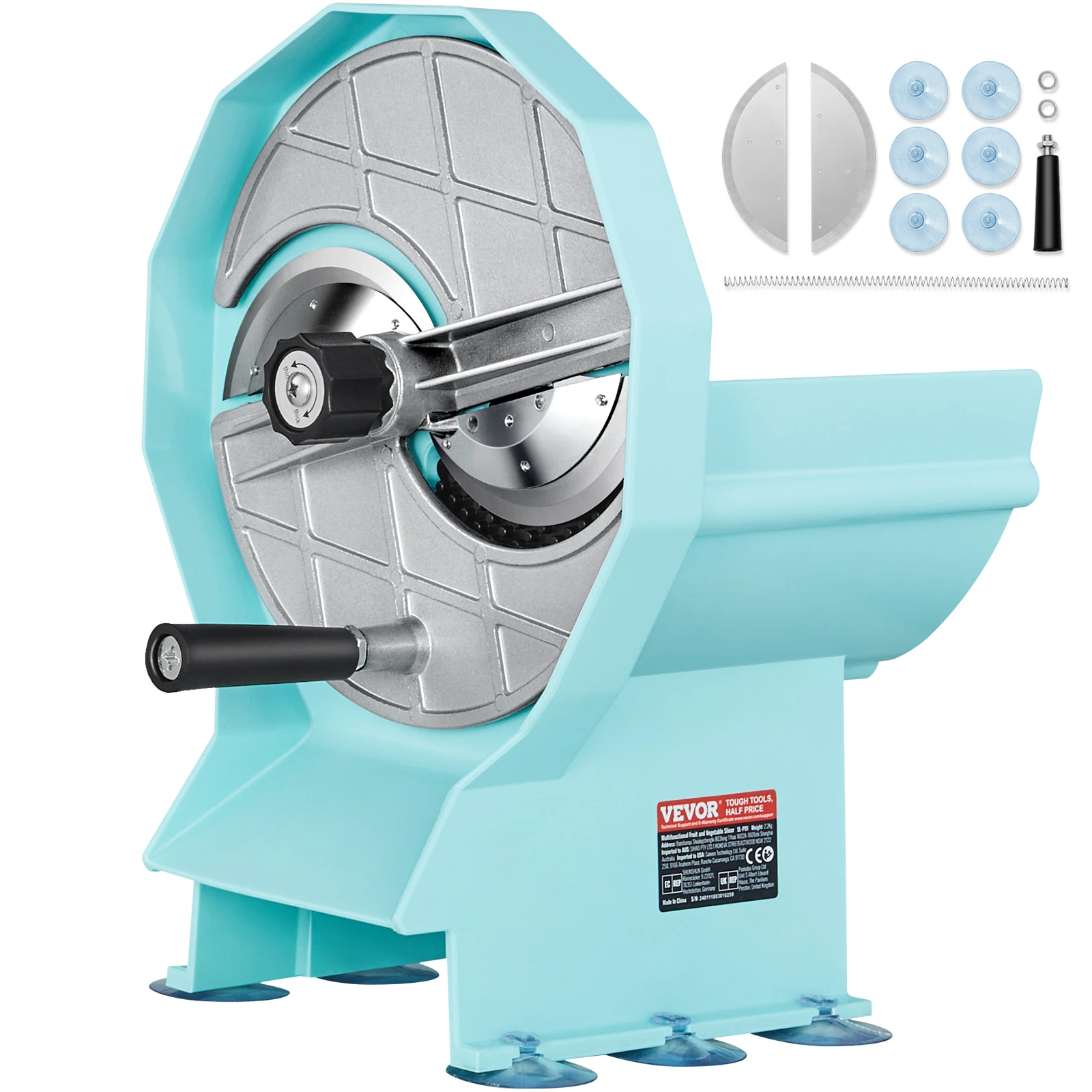 SucceBuy Manual Vegetable Fruit Slicer 0-0.5"/0-12mm Adjustable Commercial Slicer Machine Stainless Steel Blade Food Cutter 1