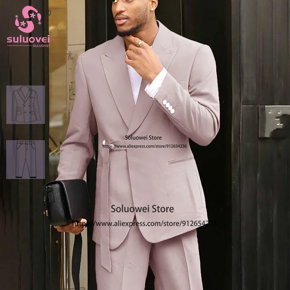 

(Customized Color Size) Fashion Wedding Tuxedos Suits For Men Slim Fit 2 Piece Pants Set African Grooms Dinner Blazer Masculinos