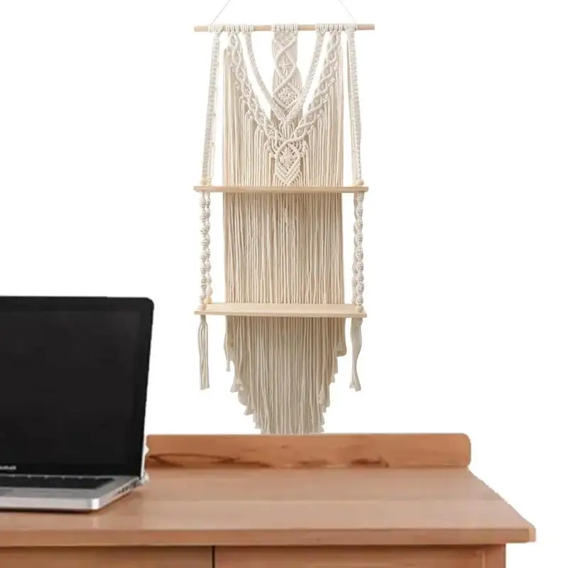 

Boho Style Macrame Rope Woven Wood Shelf Tapestry Tassel Wall Floating Hanging Art Organizer Hanger Home Decor Handmade