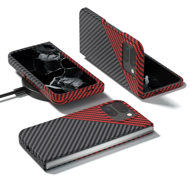 Ultra Thin Carbon Fiber Pattern Frosted Shockproof Folding Case
