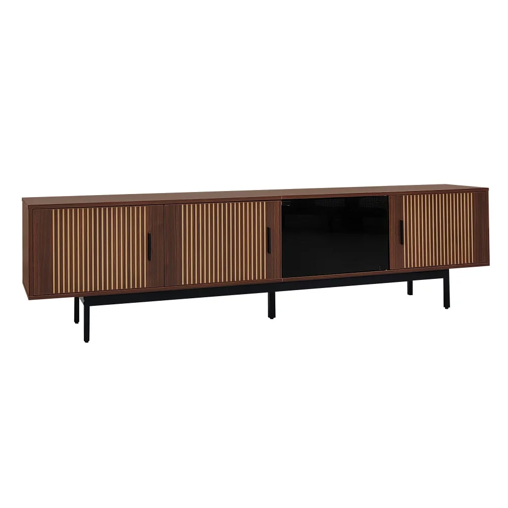 Moderner LED-TV-Schrank mit geschnitzter Textur – Tür aus gehärtetem Glas, Hochglanz-TV-Möbel für Wohnzimmer, Aufbewahrungsschrank – Detail 25
