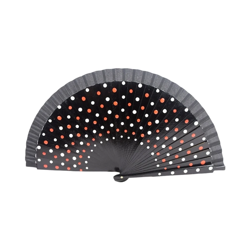 Folding Fan Hand Fan Wooden Hand Fan Flamenco Spanish Folding Fan Dots Pattern Modern Classical Vintage Hand Fan