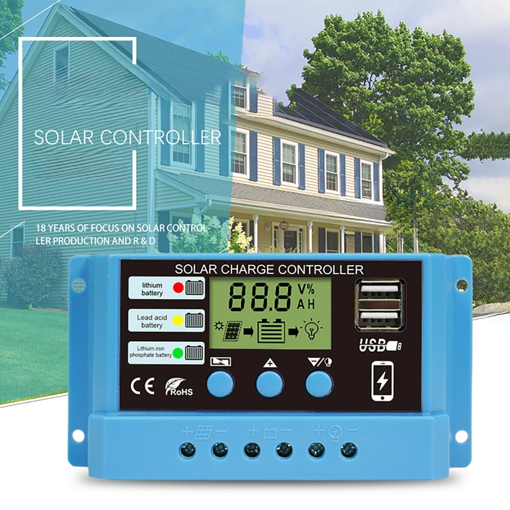 

10A 20A 30A 12V 24V PWM Solar Charge Controller Regulator With Intelligent LCD Display Photovoltaic Street Light Controller