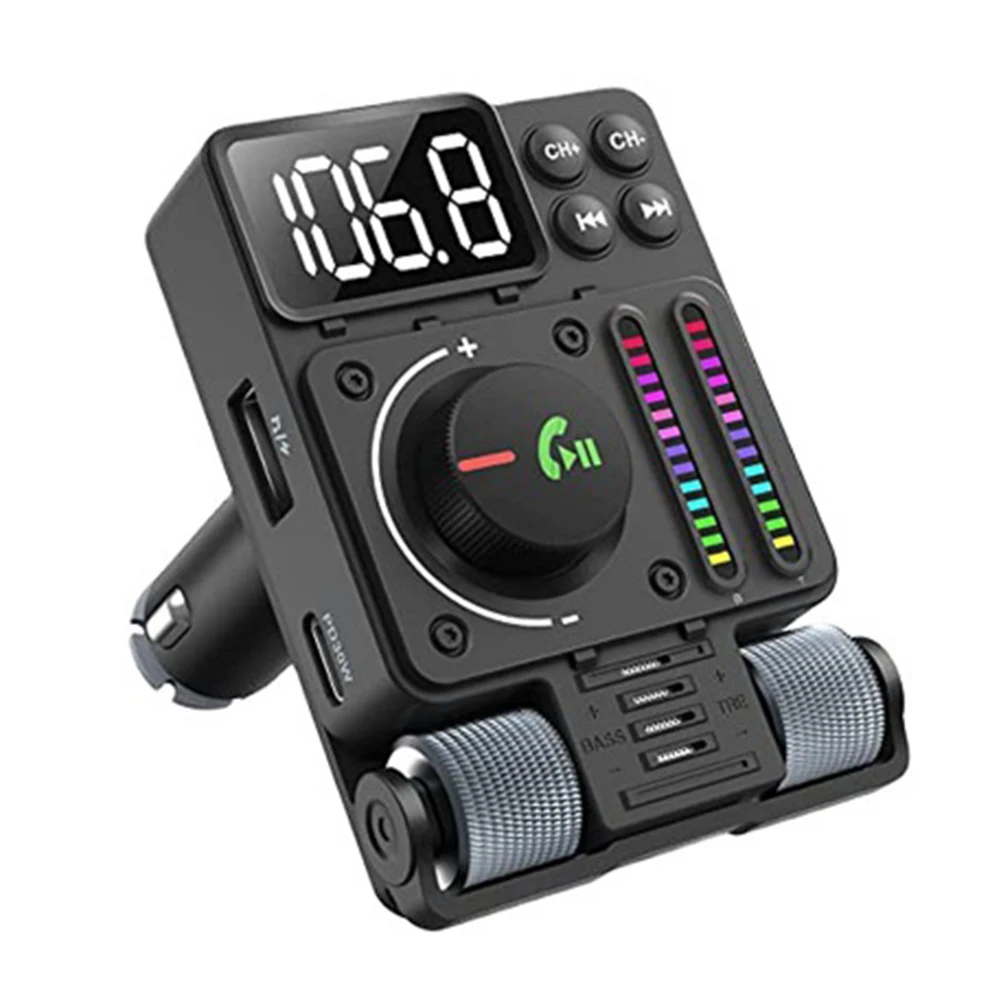 

Wireless BT 5.3 FM Transmitter Radio Adapter USB Ports Car Fast Charger