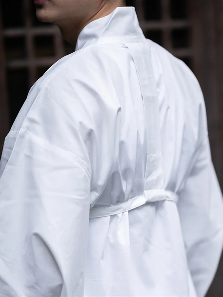 Men's Kimono Inside Wear Unisex Cotton Breathable Skin-Friendly Underwear White Shirt Bathrobe Sleeping Wear White Color