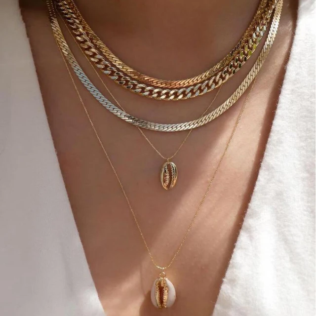 Colliers en chaîne de perles tressées simples, ton or, ensemble de colliers avec pendentif superposé pour femmes, usage quotidien et de fête, 5 pièces/ensemble