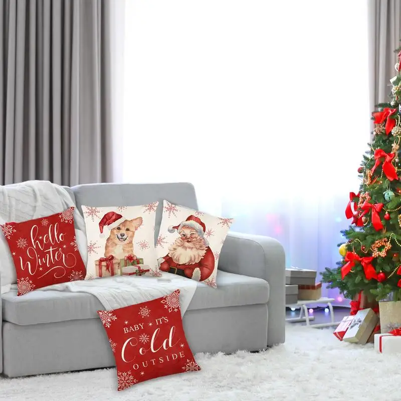 

4pcs Christmas Pillow Cases Set Pillowcase Cushion Cases with Throw Couch Pillow Covers New Year Christmas Supplies