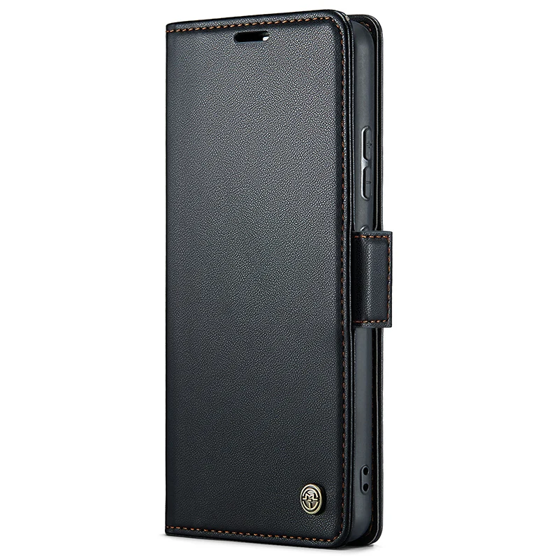 Leather Flip Wallet Case with Side Buckle Closure