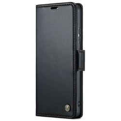 Leather Flip Wallet Case with Side Buckle Closure - Xiaomi 15T (Black)