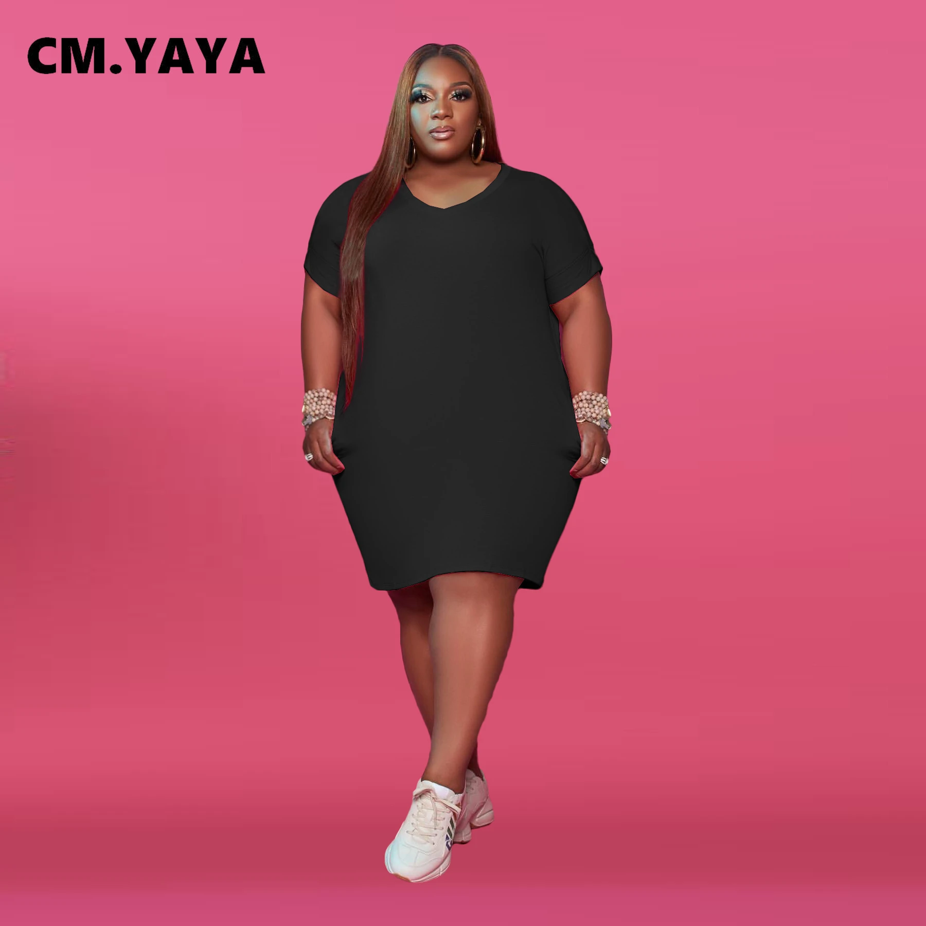 CM.YAYA Plus Size Women V neck Short ...