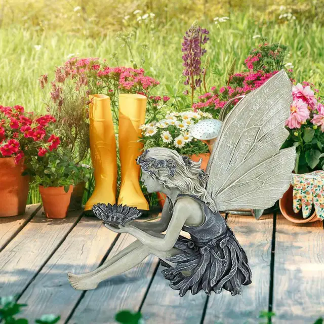 Wonderland Virág Tündér Szobra Kerti Dekoráció Angyal Dísz Szárny Gyanta Ülő Szobor Kültéri Lány Figurák Dekoratio - Image 3