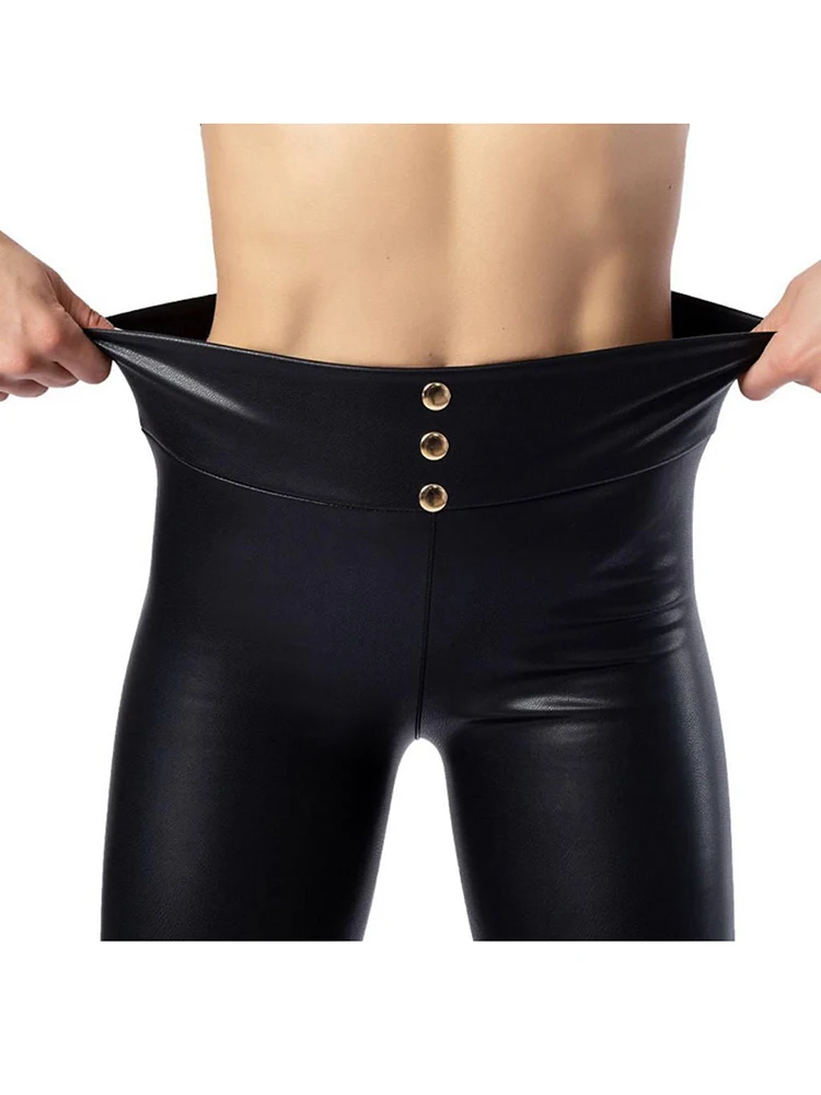 

New Black Pencil Pants Elastic High Waist Slim Skinny Sexy Leggings Women Trousers Leather PU Stretchy Fashion Casual