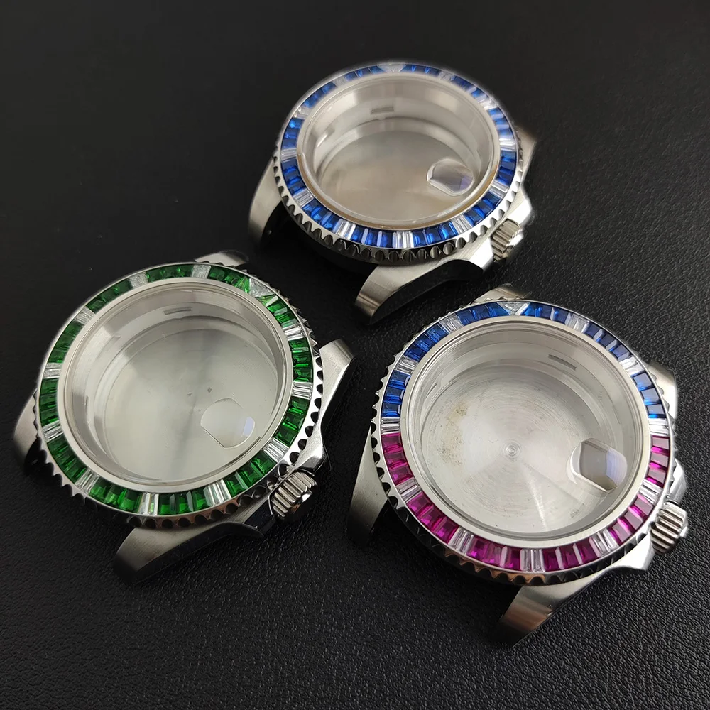 

40MM NH35 Case Diamond Stainless Steel Case Men Mechanical Watch Waterproof Case fit nh35 Movement Watch Replacement Parts