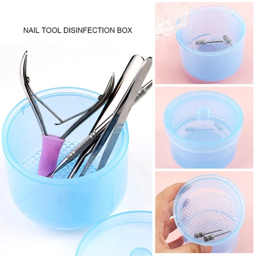 네일 폴리싱 헤드 살균 상자 82*85mm 라운드 청소 소독 보관 상자 블루/핑크/클리어/퍼플 4 색 담그는 그릇