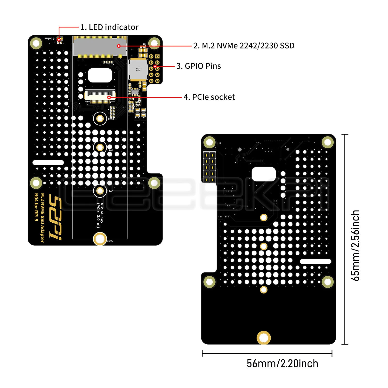 Geeekpi-raspberry pi N04 Placa de Expansão Superior M.2 2280 Pcie para Nvme Compatível com Raspberry Pi5 - Imagem 3