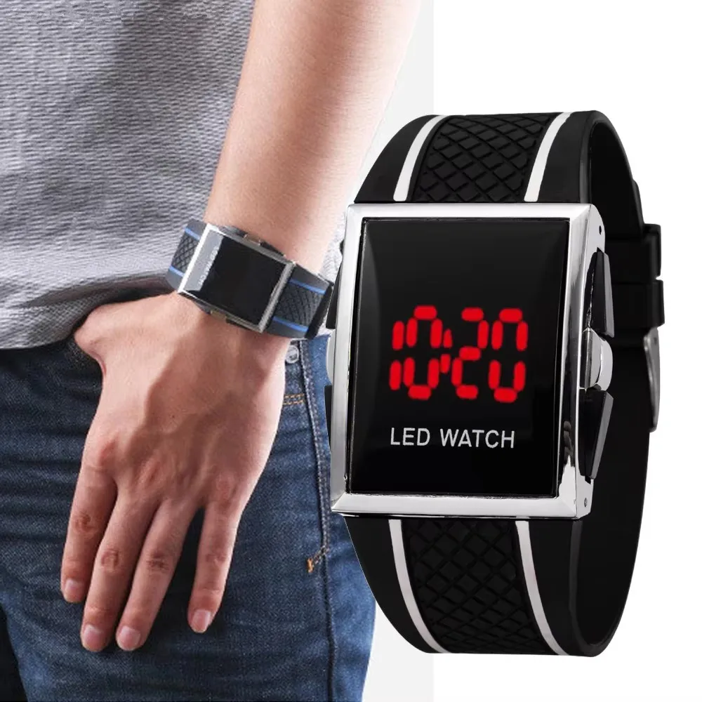 Simple LED Watches For Men Fashion Sport Red Light Digital