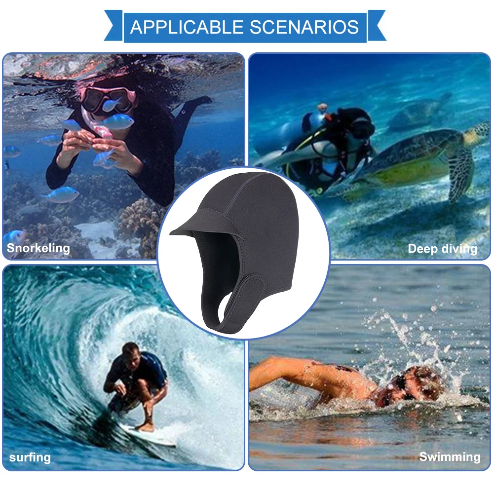 Description Picture 6 of itemNeoprene Swimming Cap Wear-resistant Quick Dry Surf Cap Sun Protection Ear Protector Snorkel Equipment for Surfing Kayak Rafting