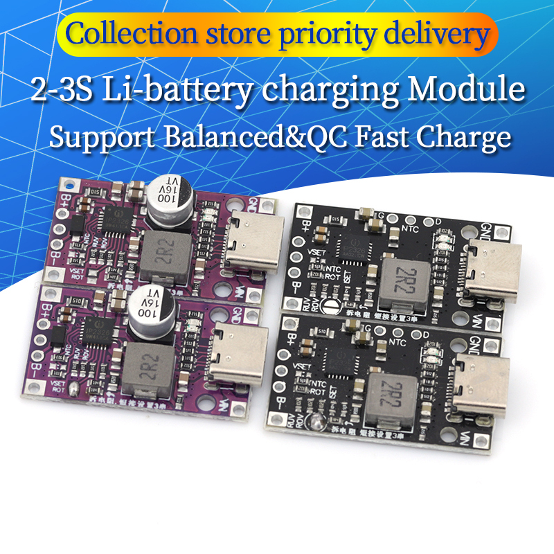 Type-C USB 2-3S BMS 15W 3.7V Lithium Battery Charging Boost Module With Balanced Support QC Fast Charge With Indicator