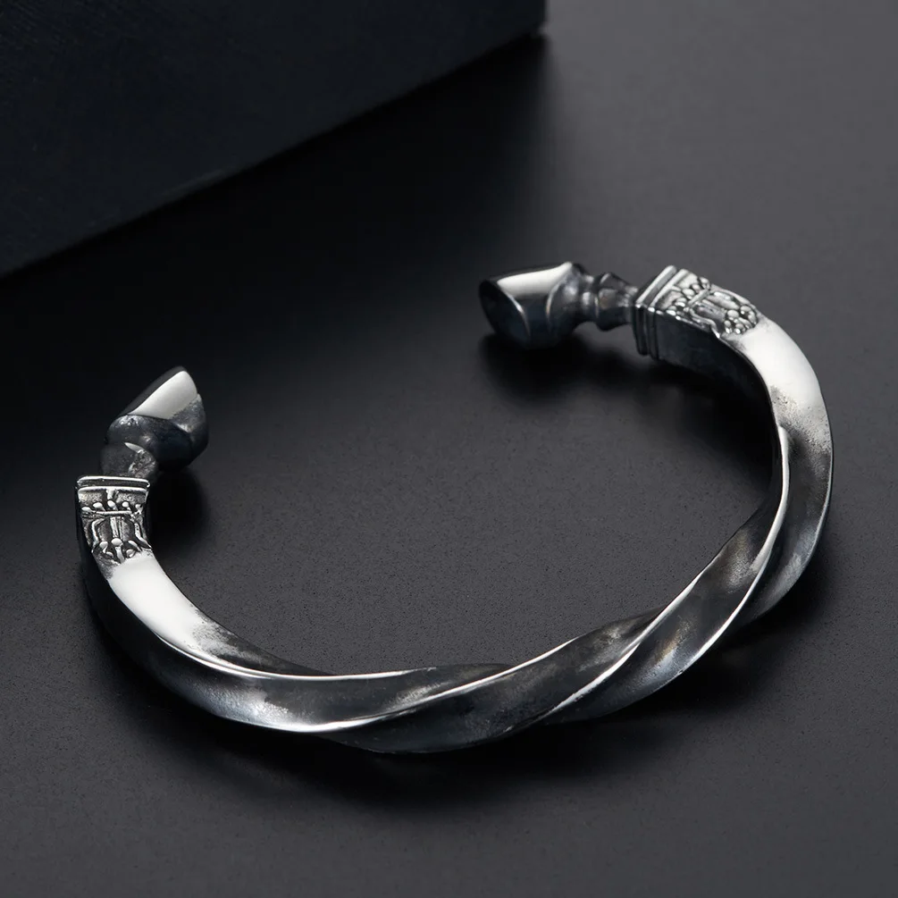 Retro Horseshoe Bangles For Men Males Vintage Twisted War Horse Open