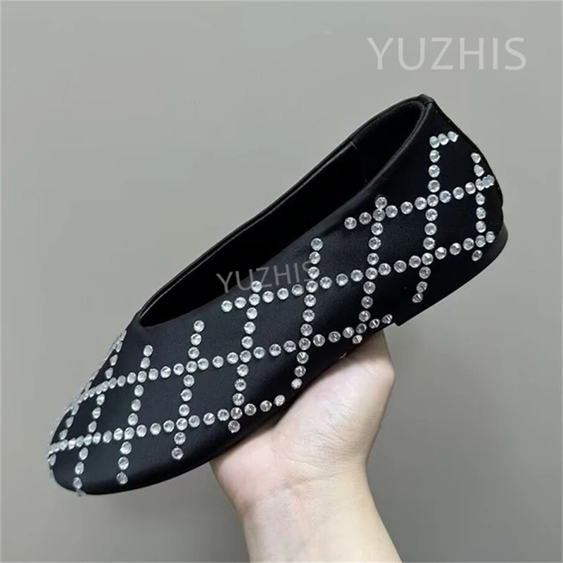 

Hollow Luxury Sexy Fashion Crystal Single Shoes Spring Women Flat Lazy Loafers Mesh Gauze Ballet Shoes Round Toe Casual Flats