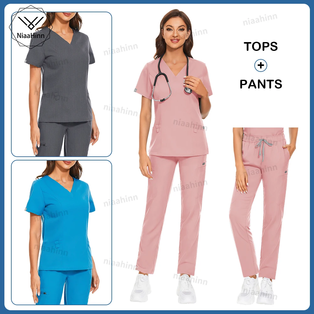 

Short Sleeved Beauty Uniform Salon Grooming Wear Women Solid Color Breathable Nurse Scrub Veterinary Pet Clinic Medical Uniforms