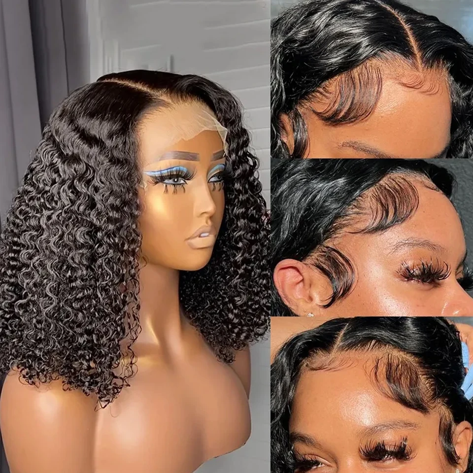 Deep Wave BOB Wig Human Hair 13x4 HD Curly BOB Lace Front Wigs Human Hair Pre Plucked Short Curly Frontal BOB Wigs For Black Women Wet And Wavy 12 14 16 Inch 3