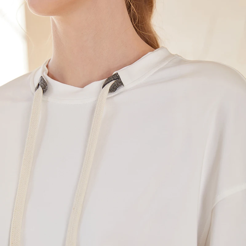 K1827L 95% combed cotton Autumn and winter new luxury women's long-sleeved sweatshirt color-blocked pullover top Clothing view 3