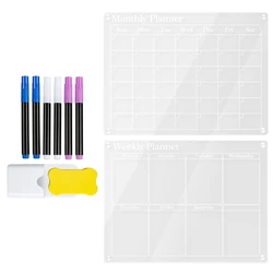 2PCS Acrylic Magnetic For Fridge Clear 16X12in,White Board Dry Erase Fridge For Reusable Planner With Dry Erase Markers