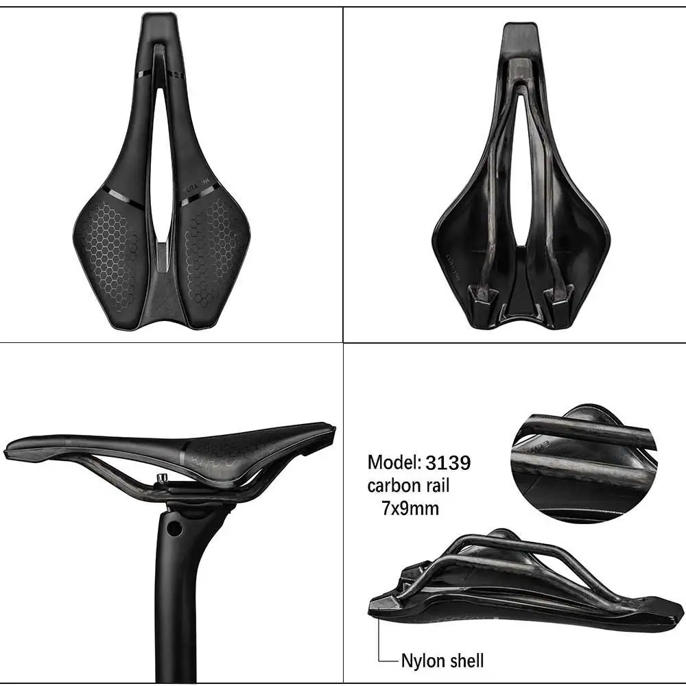 Bicycle Saddle Carbon Fiber Rail UD Texture 245x139mm Nylon Bottom Shell Short Nose Hollow
