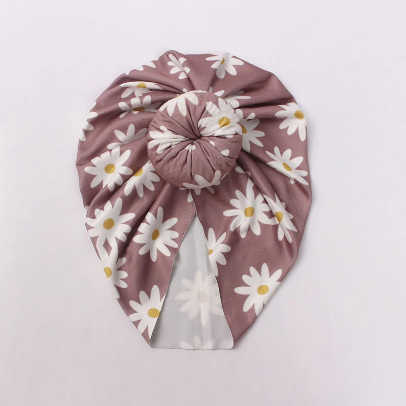 Baby Accessories luxury	 Flower Print Baby Indian Turban Hat Cute Knot Boys Girls Cap Head Wrap Soft Cotton Newborn Infant Beanies Kids Hat Headband 0-1Y Baby Accessories Baby Accessories