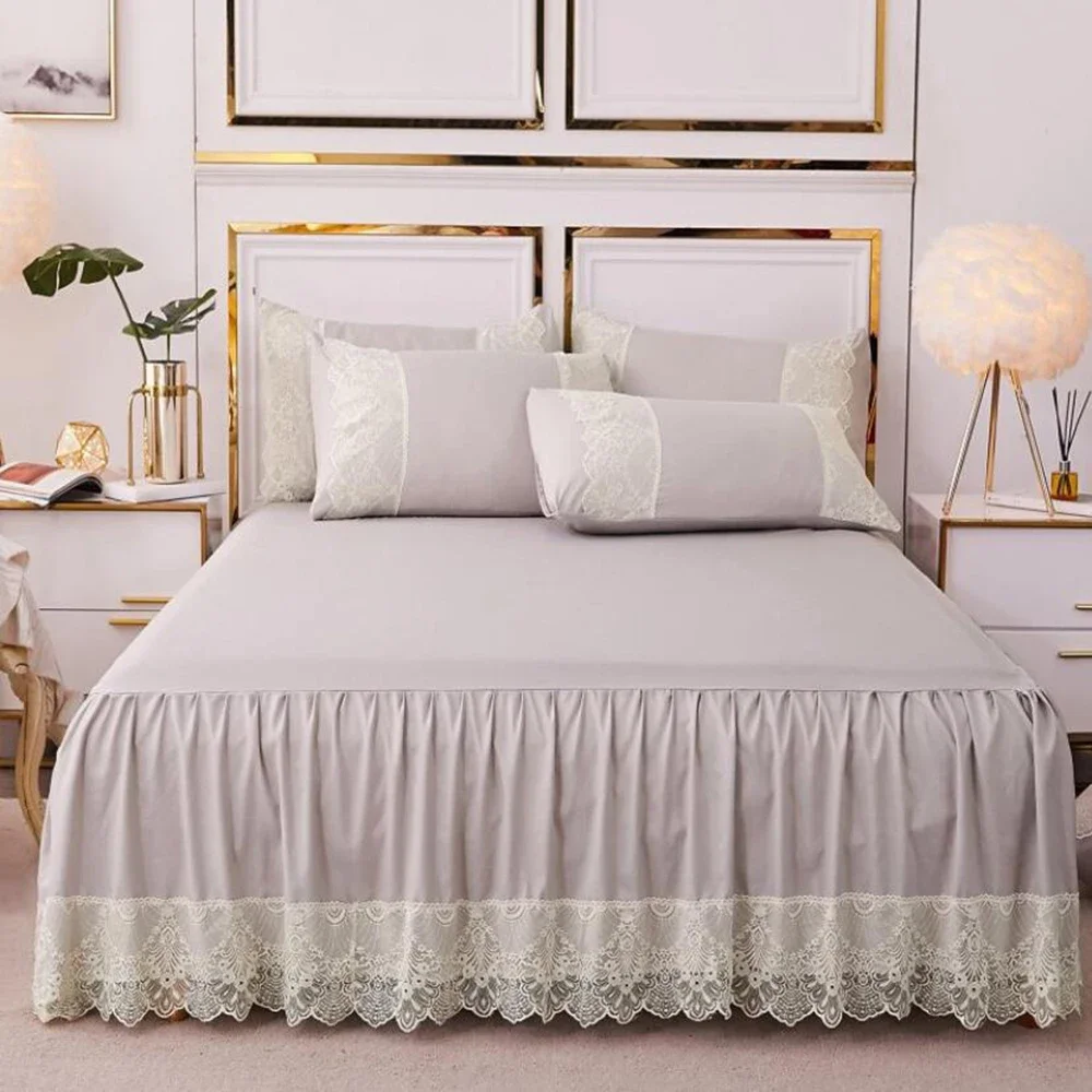 

Solid Color Lace Bed Skirt Bed Cover Ruffled Bed Skirt Bedspread Non-slip Mattress Cover Protecor Bedsheet
