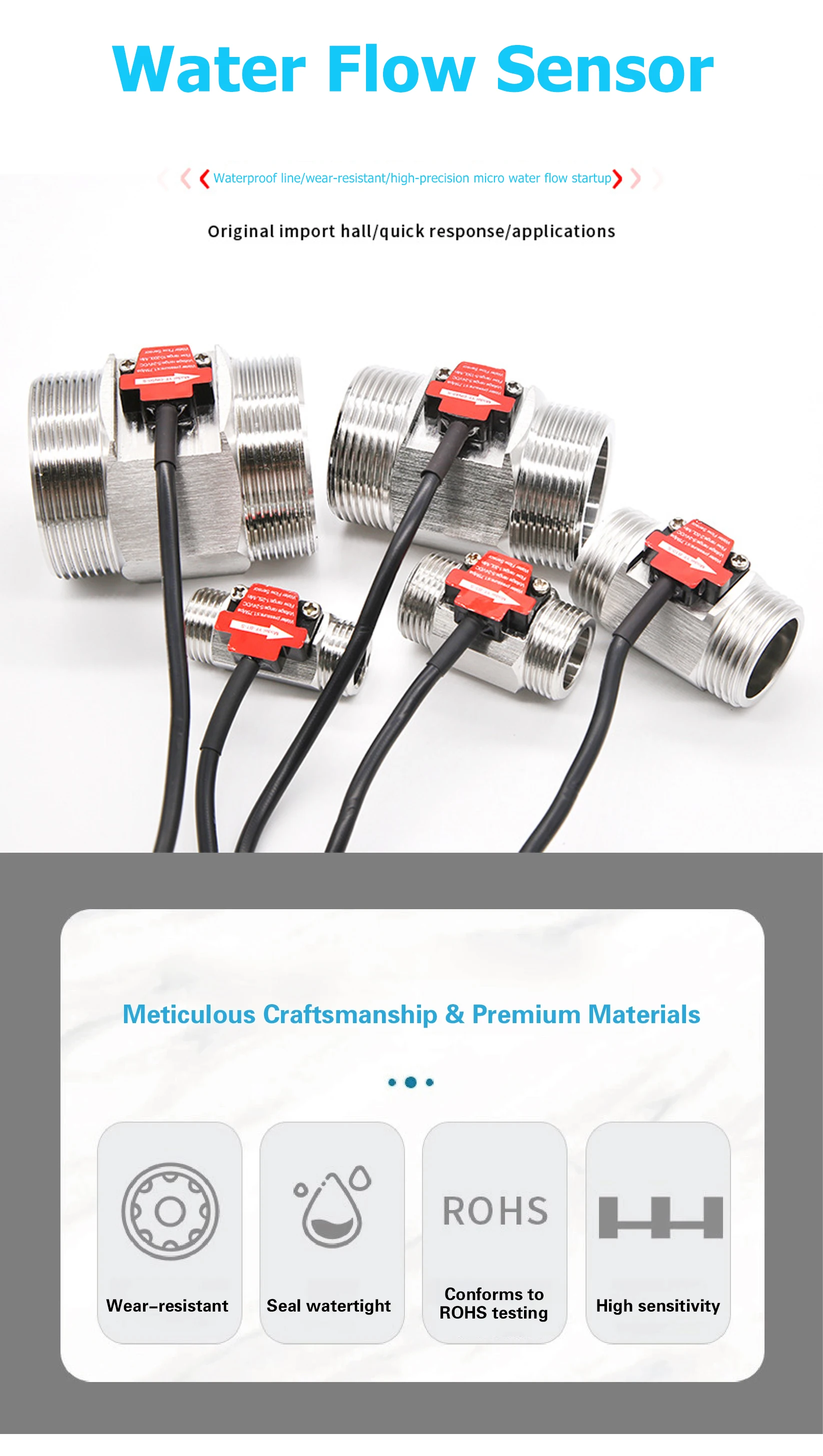 Stainless Steel Hall Flow Meter Electromagnetic Water Flow Sensor Industrial Flu