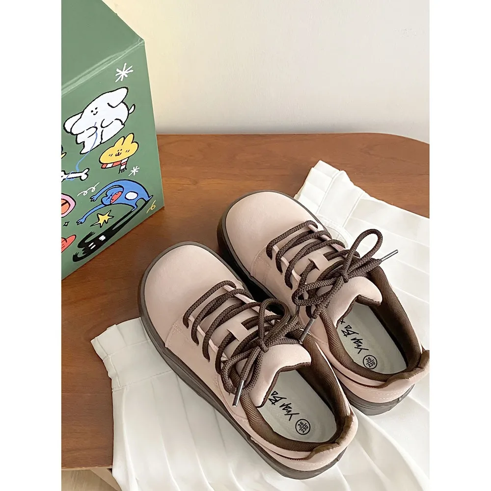 Thick Soled High-heeled Instagram Trendy Women Casual Shoes 2024 Spring Lace-up Square Toe Women Shoes Fashion Shoes 24-170