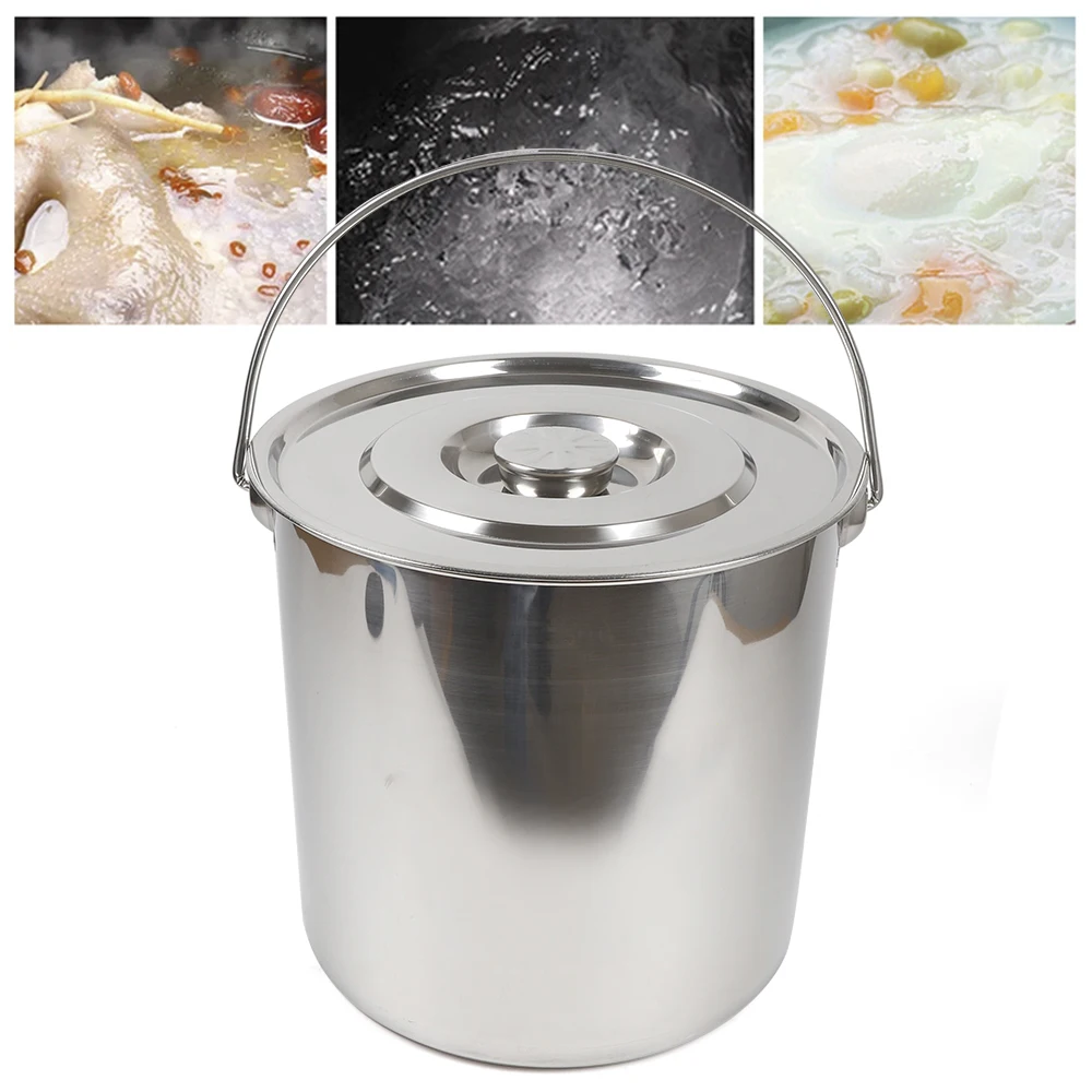 Secchio In Acciaio Inox Per Alimenti 6/12/20 Litri - Con Coperchio, Maniglia Ispessita, Per Cucina, Latte, Giardino, Gastronomia