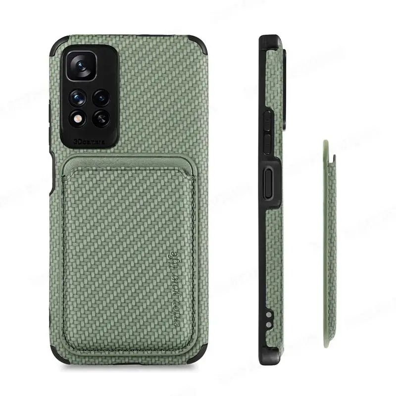 Magnetic Leather Wallet Case with Carbon Fiber Design