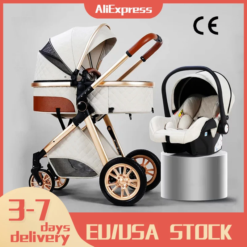 Multi-functional 3 in 1 Baby Stroller High landscape Can Sit Reclining Light Folding Two-way Eggshell Design Carrinho De Bebe
