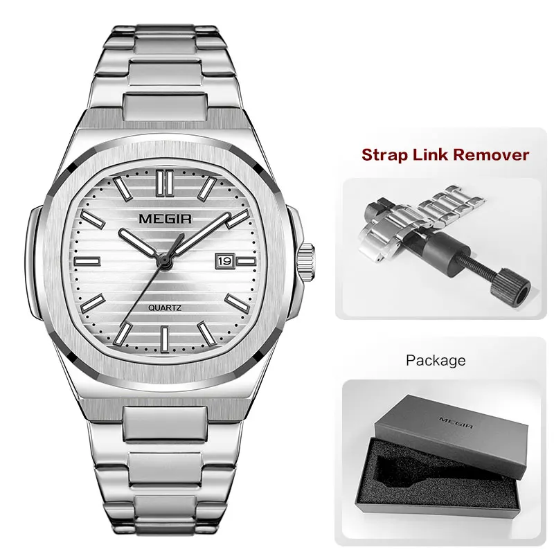 ساعة MEGIR كلاسيكية للرجال بسوار من الستانلس ستيل...