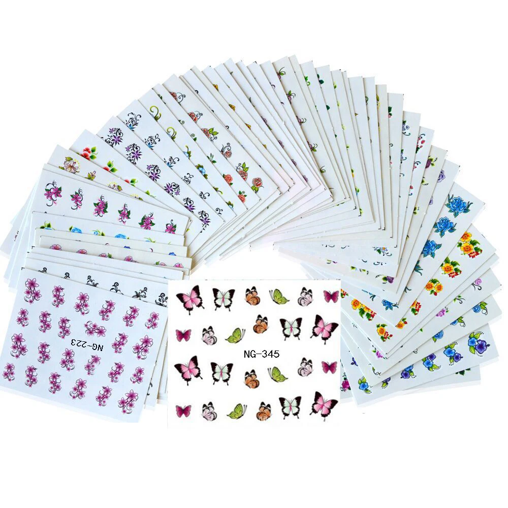 Nail Stickers 50 Sheets Mixed Designs Water Transfer Art Sticker Watermark Decals DIY Decoration for Beauty Manicure Tools