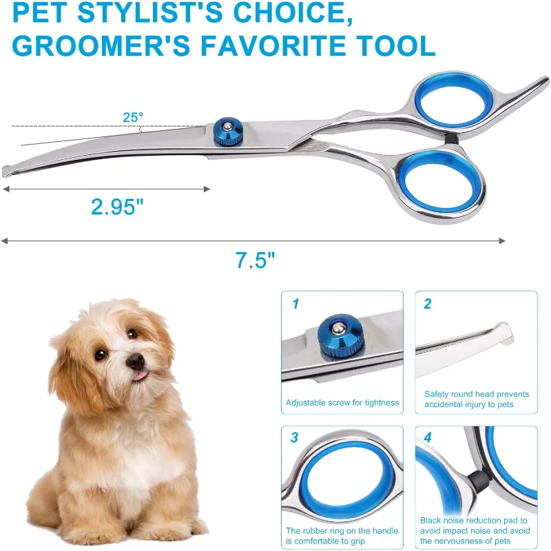 

Professional Dog Grooming Scissors with Safety Round Tips,Heavy Duty Titanium Stainless Steel Up-Curved Pet Grooming Scissors