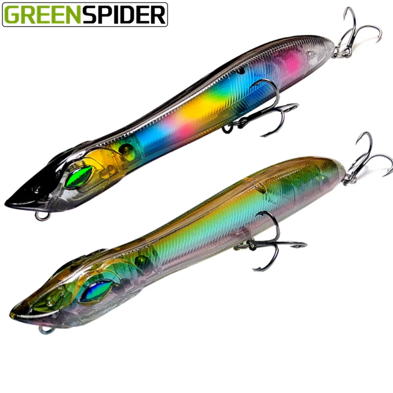 GREENSPIDER 2021 NEW Popper&Pencil 1PC 140MM 26G Wobbler Snake Head Fishing  lure Floating Sea Bass Pike Bait With Mustad Hooks