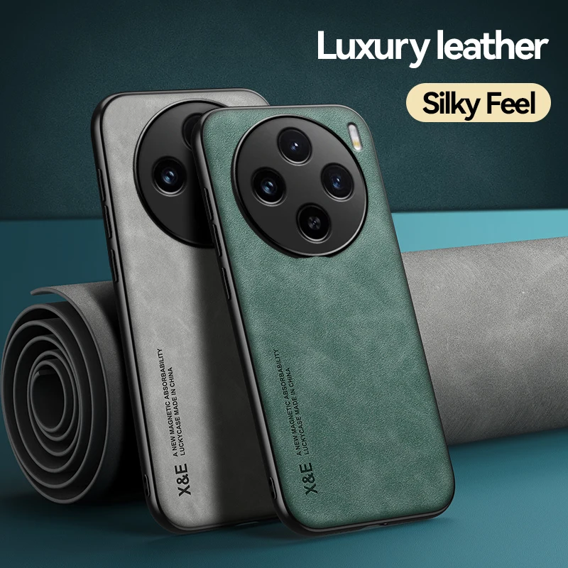 

For Vivo X100 Car Holder Magnetic Case Leather Texture Phone Case Fundas Vivo X100 Cellphone Mobile Accessories Vivo X100 Pro