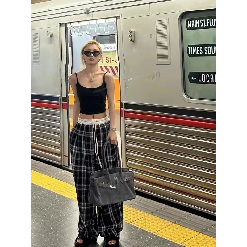 New Fashion Vintage Plaid Pants Oversize Trousers Women Casual Harajuku Korean Streetwear Retro Straight Sweatpants Female Fall