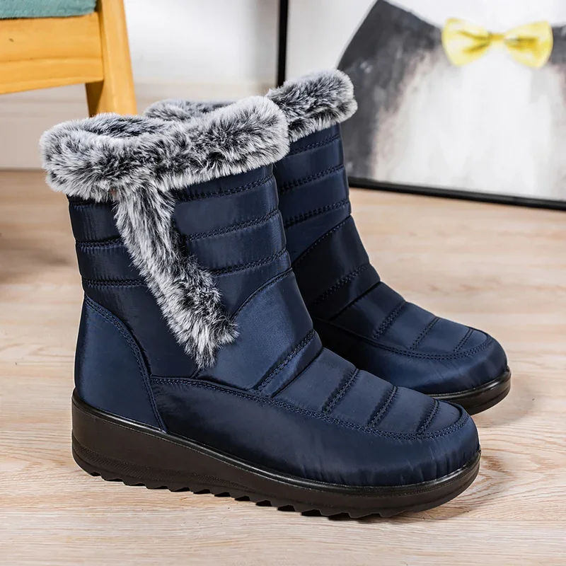 Faux Fur Waterproof Snow Boots Women 2024 Trend Non Slip Winter Ankle Boots Woman Warm Thicken Plush Couples Cotton Padded Shoes