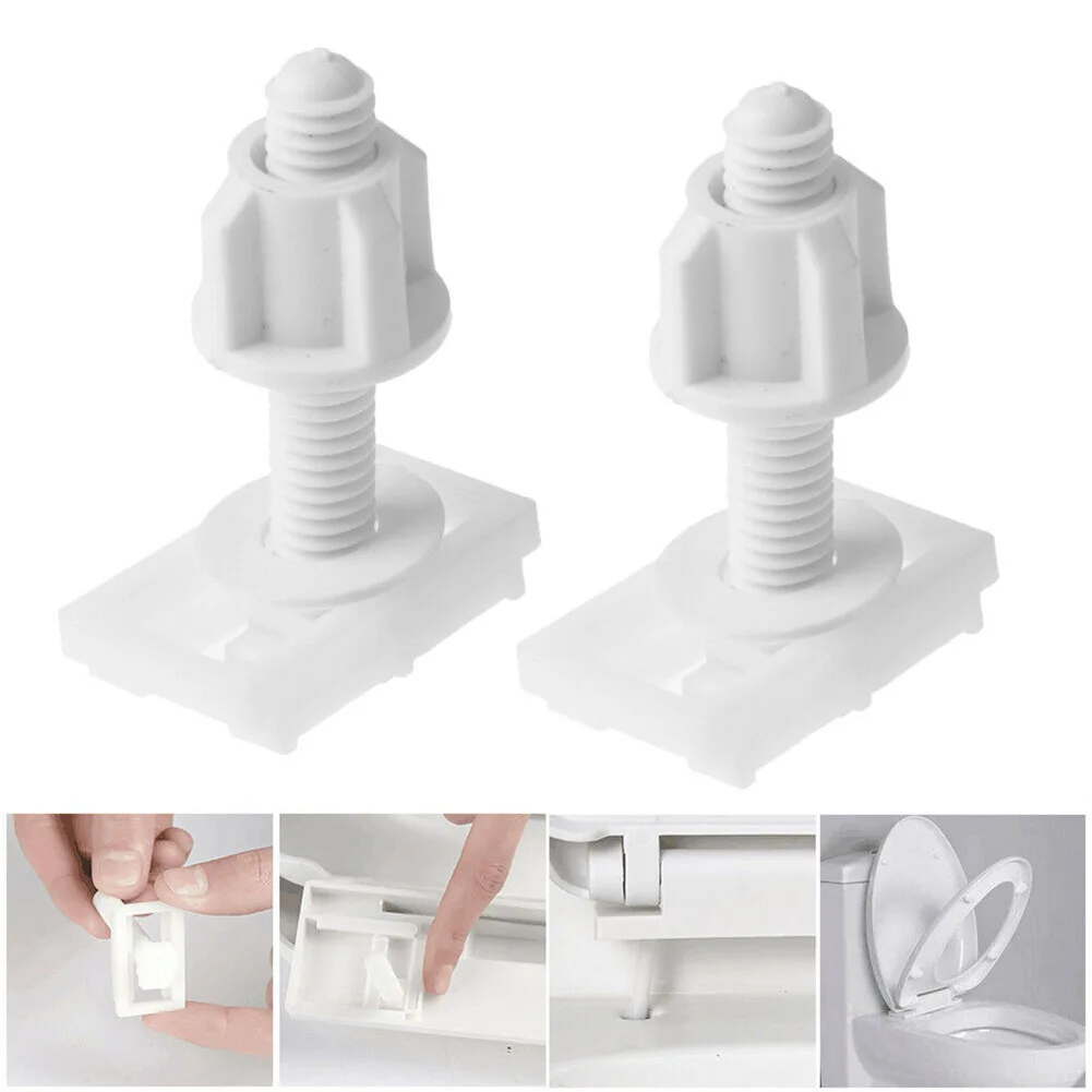 Toilet Seat Accessories Full Set Bolts Screws Kit for Toilet Seat Repair 2 X Sliding Plates 2 X Bolts Washers Premium Plastic Smooth Surface