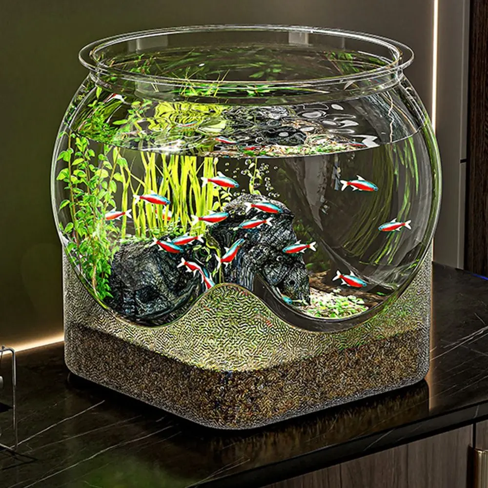 Ultra Clear Round Fish Bowl Removable Goldfish Bowl Viewing Tank Plastic Decorative Desktop Fish Tank Desktop Decoration