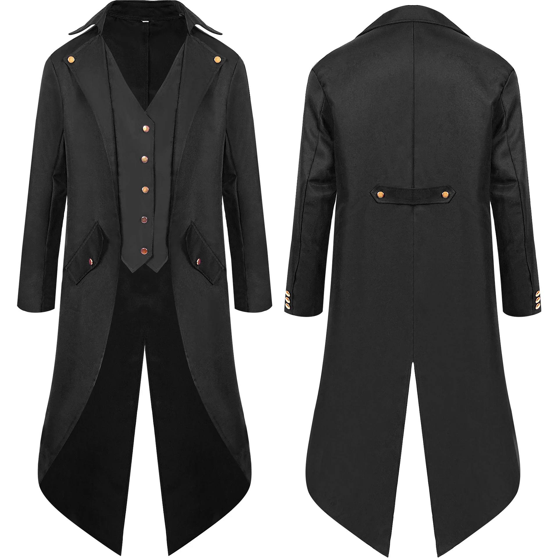 Mens Vintage Black Tailcoat Jacket Gothic Victorian Frock Coat Uniform Medieval Steampunk Men Jackets Halloween Stage Clothing