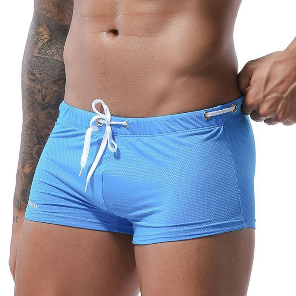 

Men Swimsuit Boxer Briefs Swimming Short Men‘s Swim Shorts Sexy Beach Short Lanyard Nylon Flat Angle Swim Trunks Swimwear