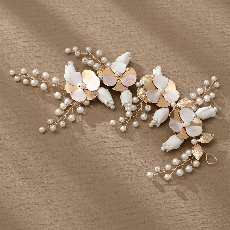 Handmade Pearl Ceramic Flower Headbands for Women Hair Accessories Bridal Wedding Hair Jewelry Party Bride Headpiece Gift