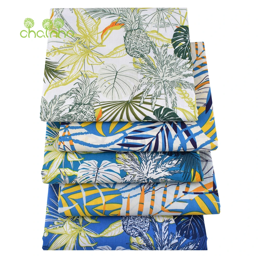 Chainho,Printed Plain Weave Poplin Cotton Fabric,DIY Sewing Quilting Material,Patchwork Cloth Textile,Big Size,4PC6-10