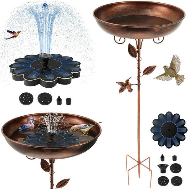 Solar Bird Bath Fountain with Iron Design
